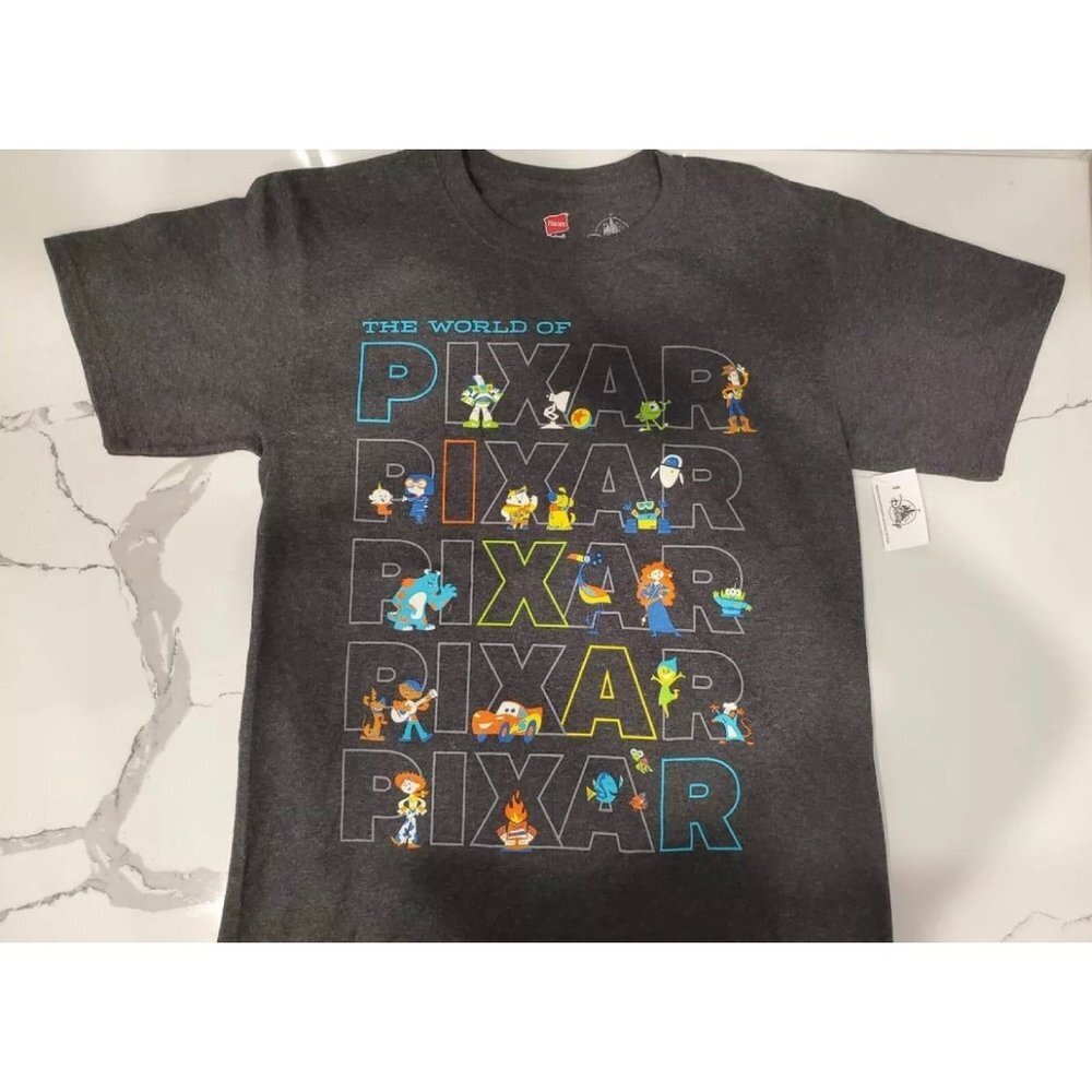 Disney Parks Authentic The World Of Pixar Adult Gray Tshirt Small NWT